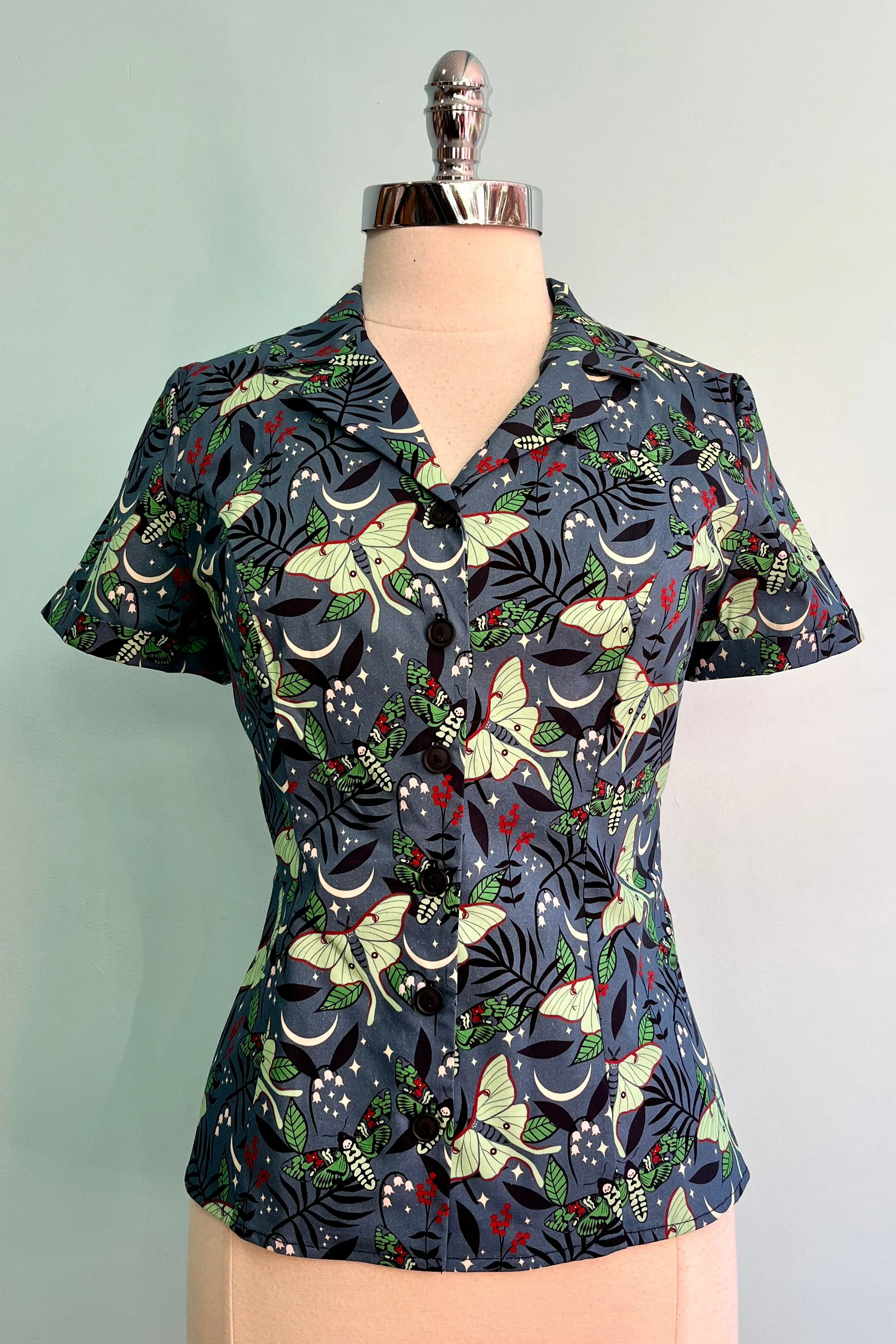 Green Nocturnal Moth Short Sleeve Shirt by Eva Rose