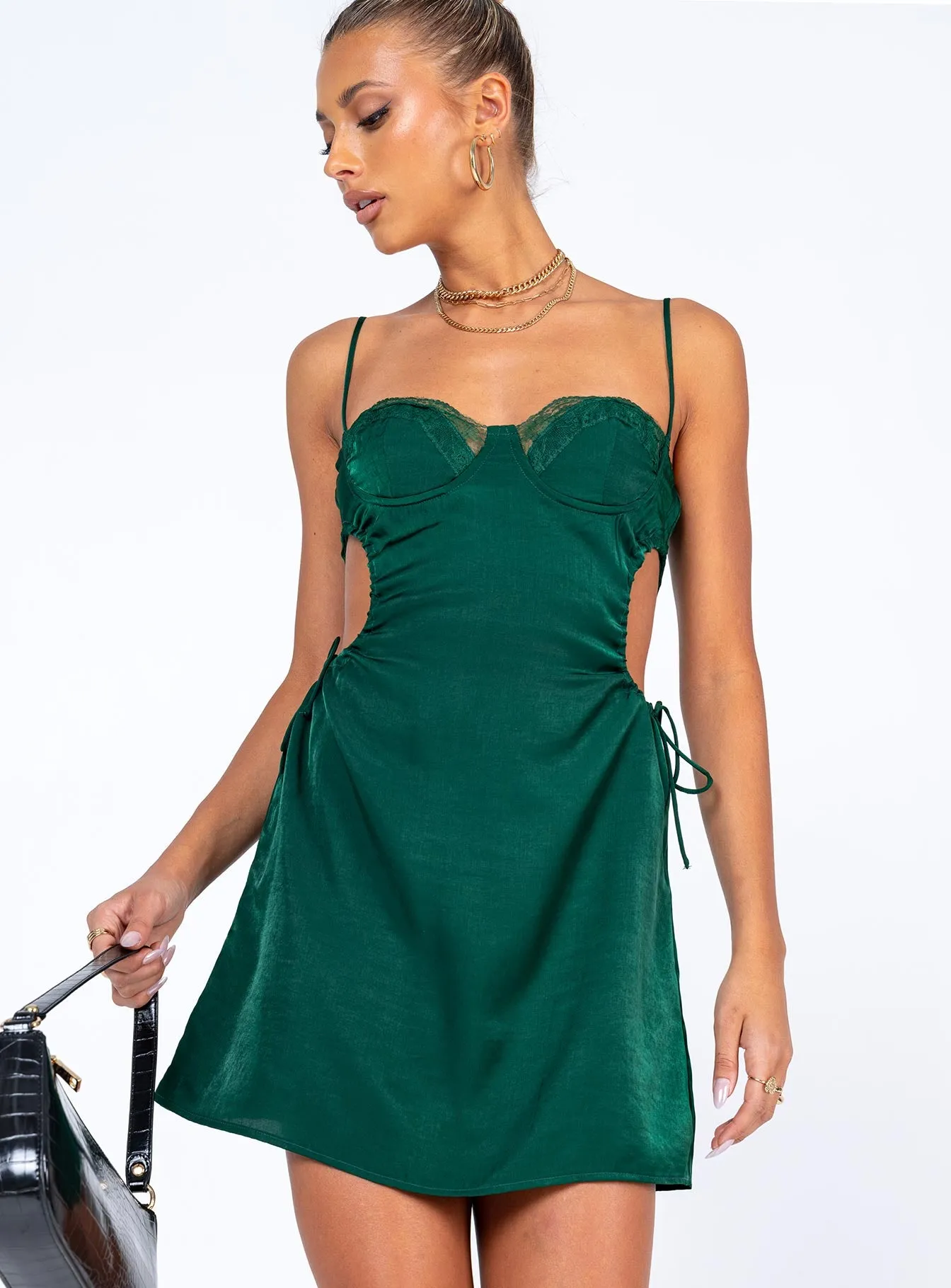 Hazel Cut Out Mini Dress Forest Green