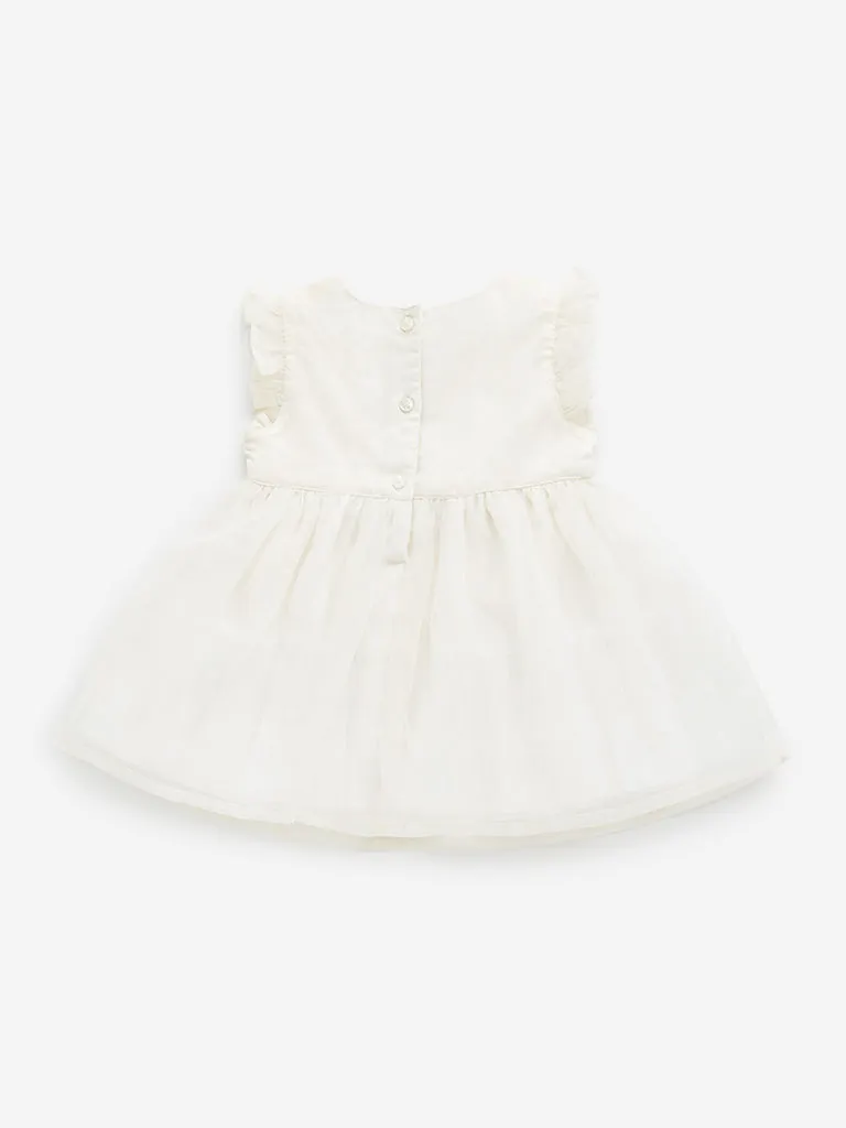 HOP Baby Off-White Floral Applique Party Dress