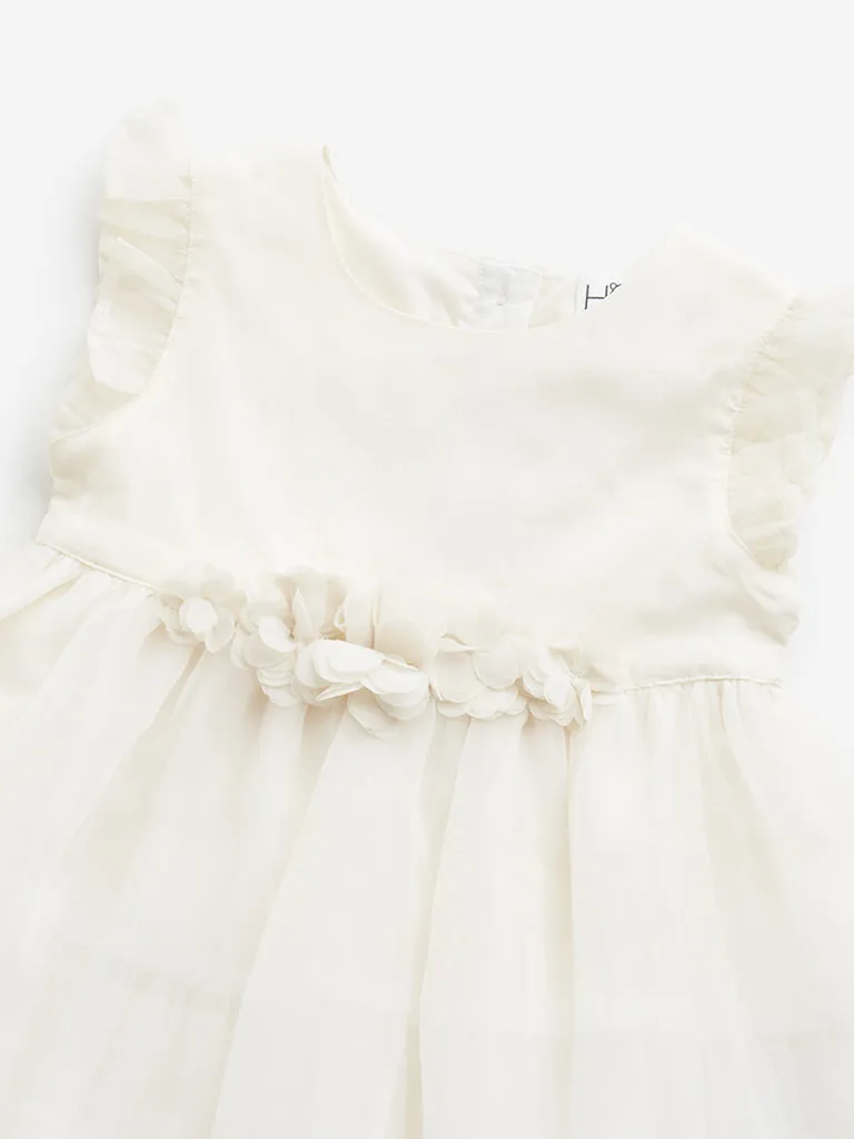 HOP Baby Off-White Floral Applique Party Dress