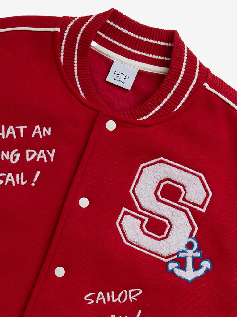 HOP Kids Red Applique-Detailed Varsity Jacket