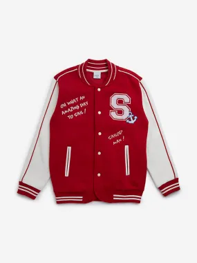 HOP Kids Red Applique-Detailed Varsity Jacket