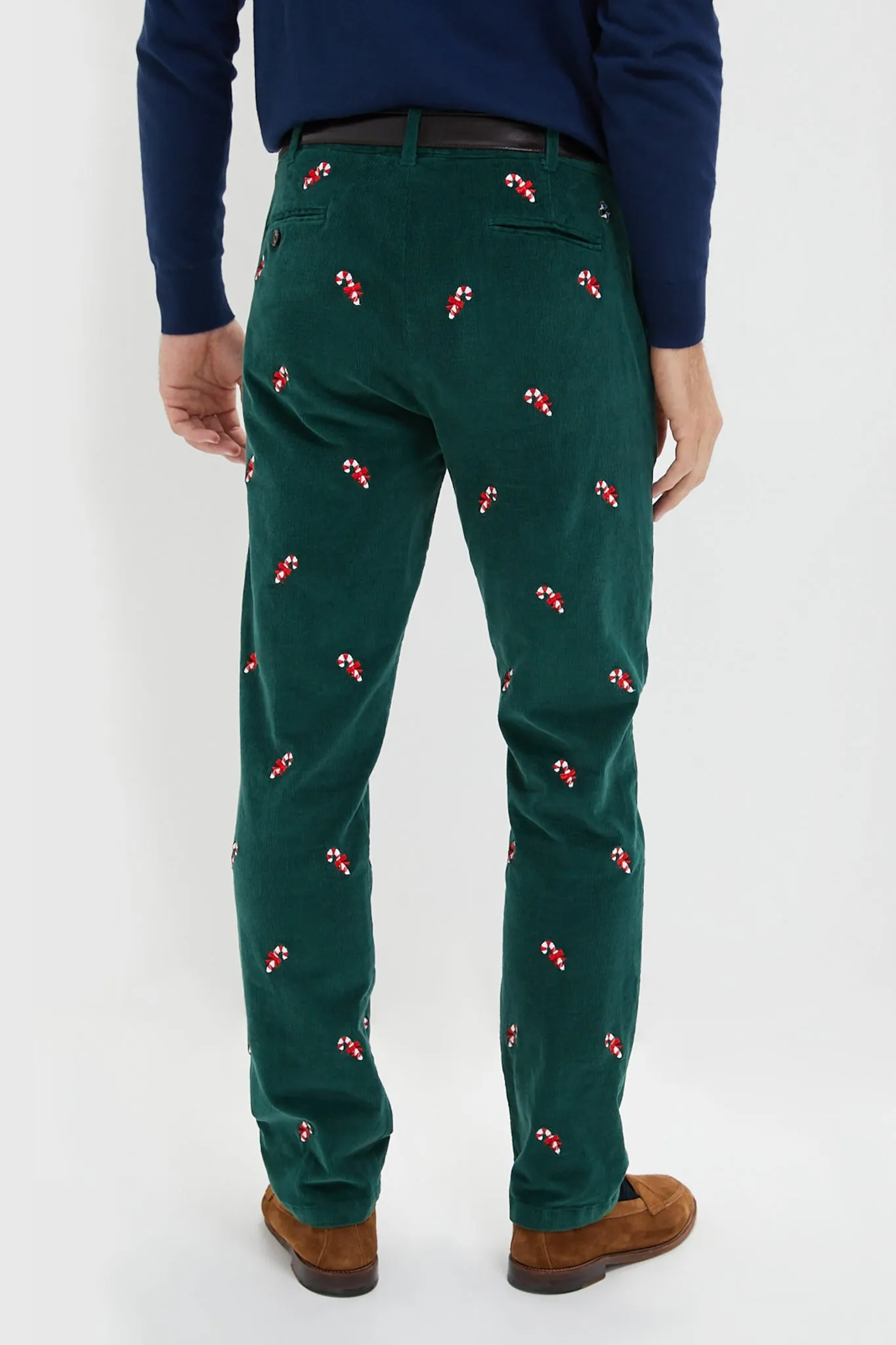 Hunter Green Candy Cane Embroidered Corduroy Pants (32 Inseam)