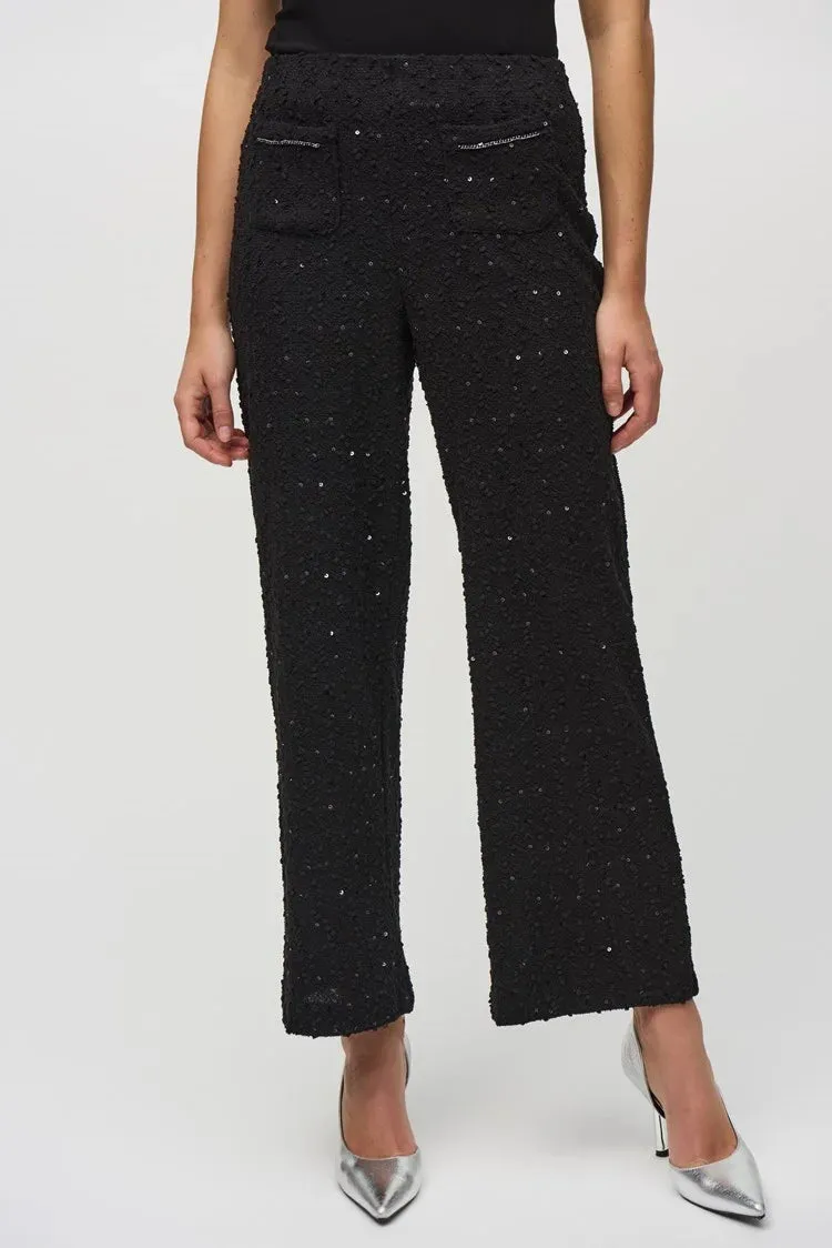 Joseph Ribkoff Black Sequins Bouclé Wide-Leg Pull-On Pants