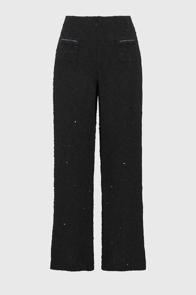 Joseph Ribkoff Black Sequins Bouclé Wide-Leg Pull-On Pants