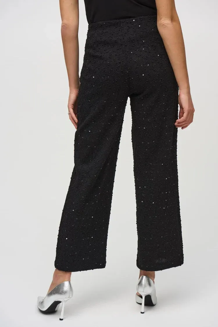 Joseph Ribkoff Black Sequins Bouclé Wide-Leg Pull-On Pants