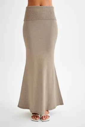 Karlie Knit Maxi Skirt With Ribbed Waist - Taupe Marle