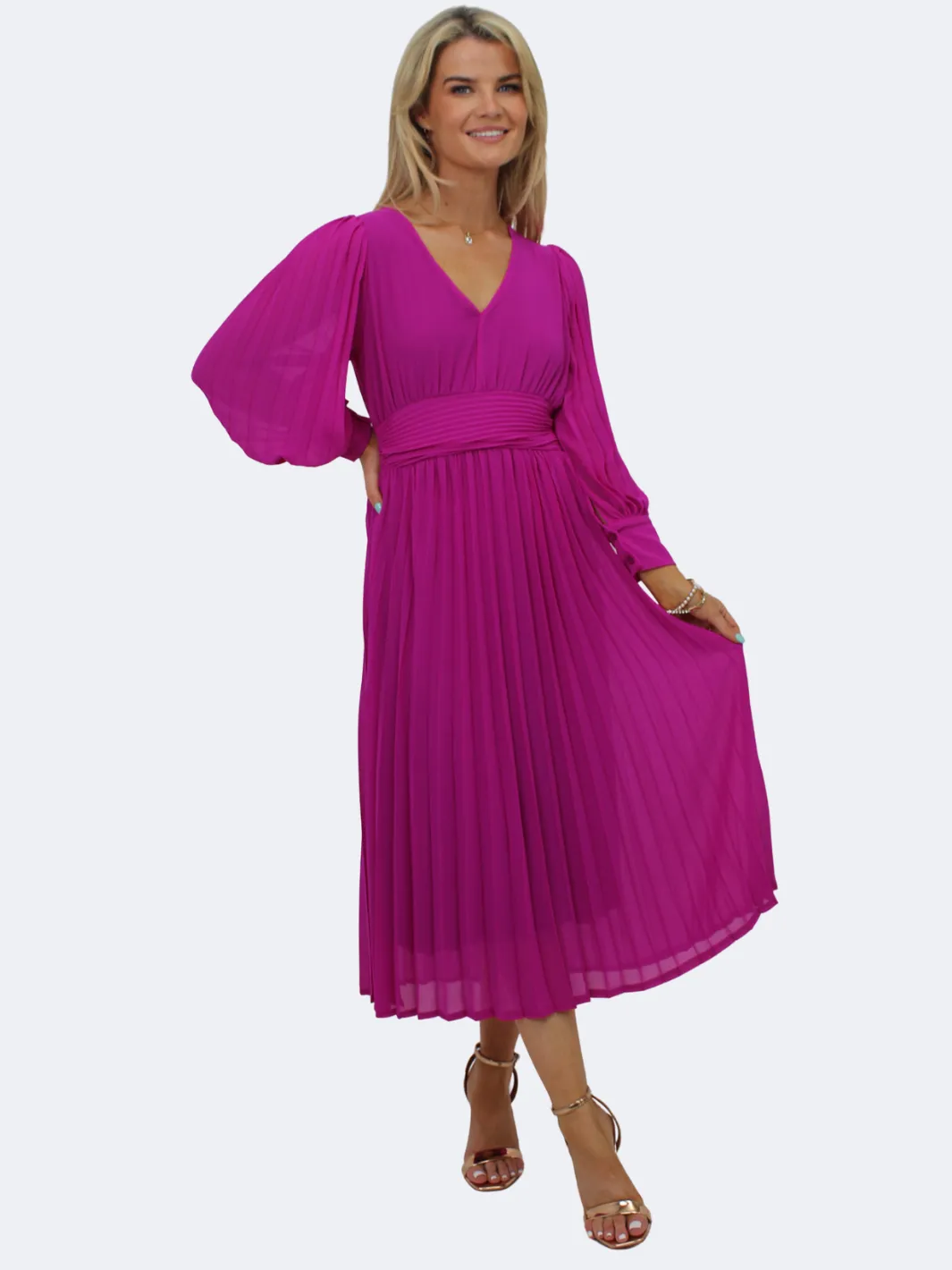 Kate & Pippa Hannah Midi Dress In Magenta