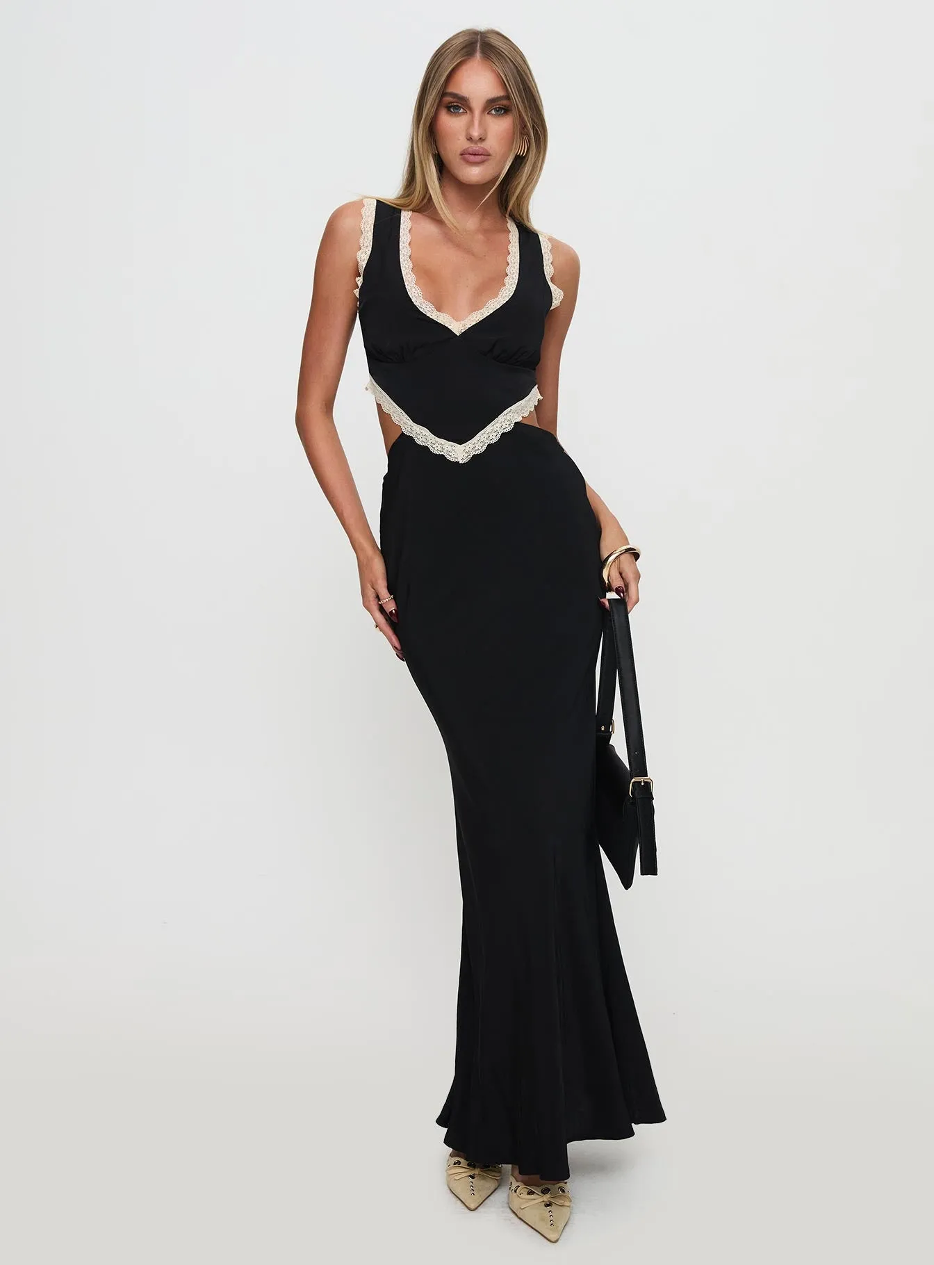 Keila Lace Trim Maxi Dress Black / Cream