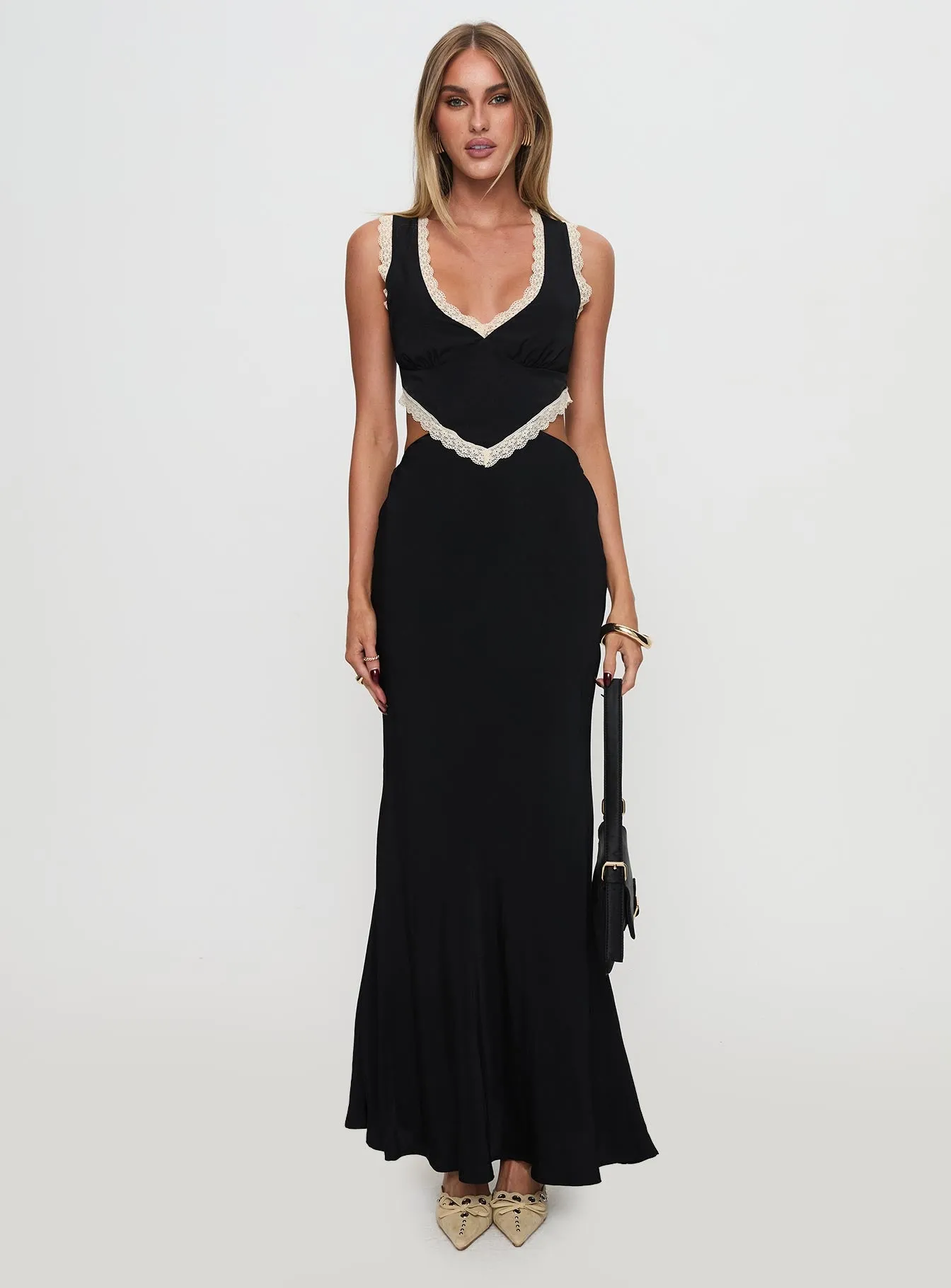 Keila Lace Trim Maxi Dress Black / Cream