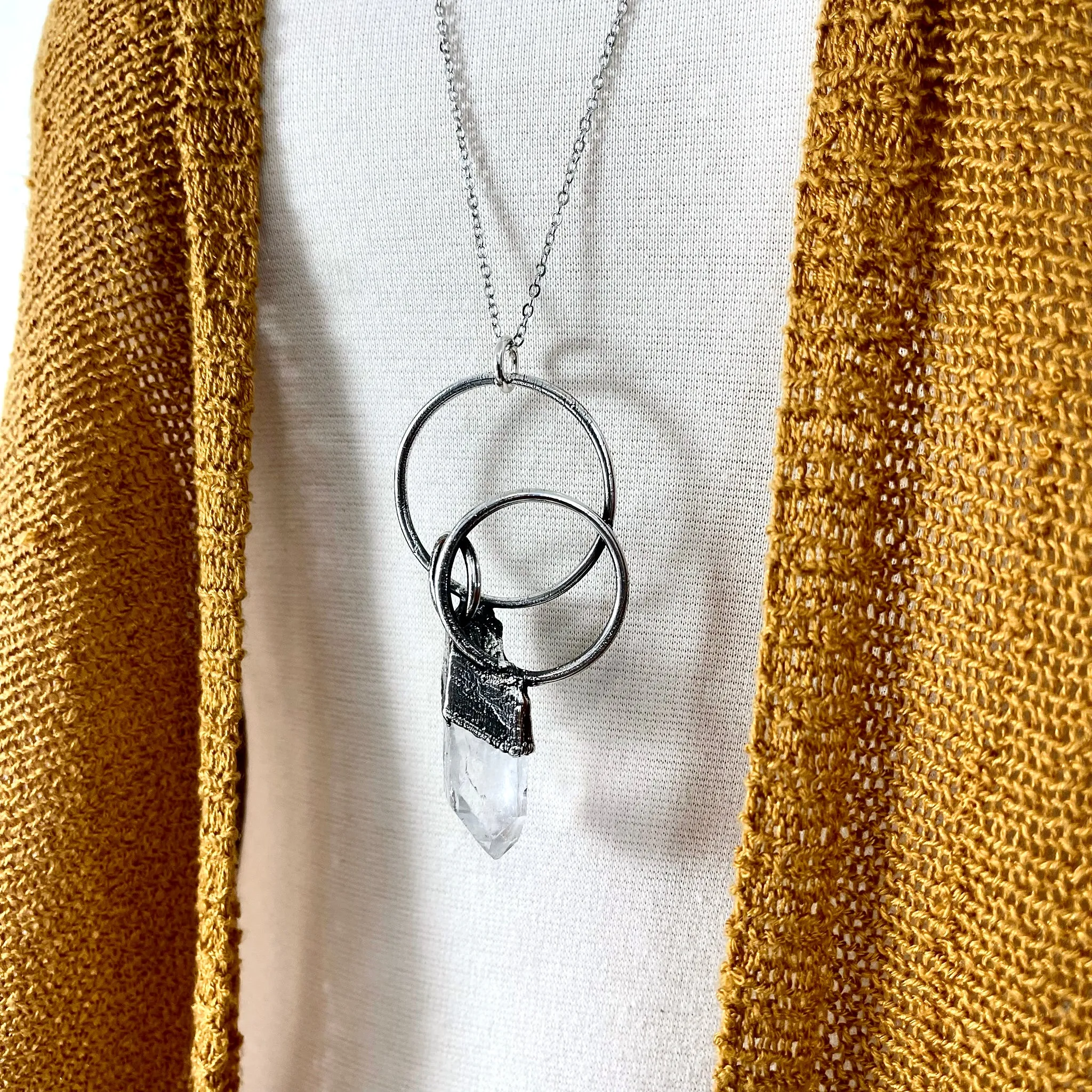 Large Raw Clear Quartz Crystal Necklace Pendant in Fine Silver / Witchy Necklace Goth Jewelry