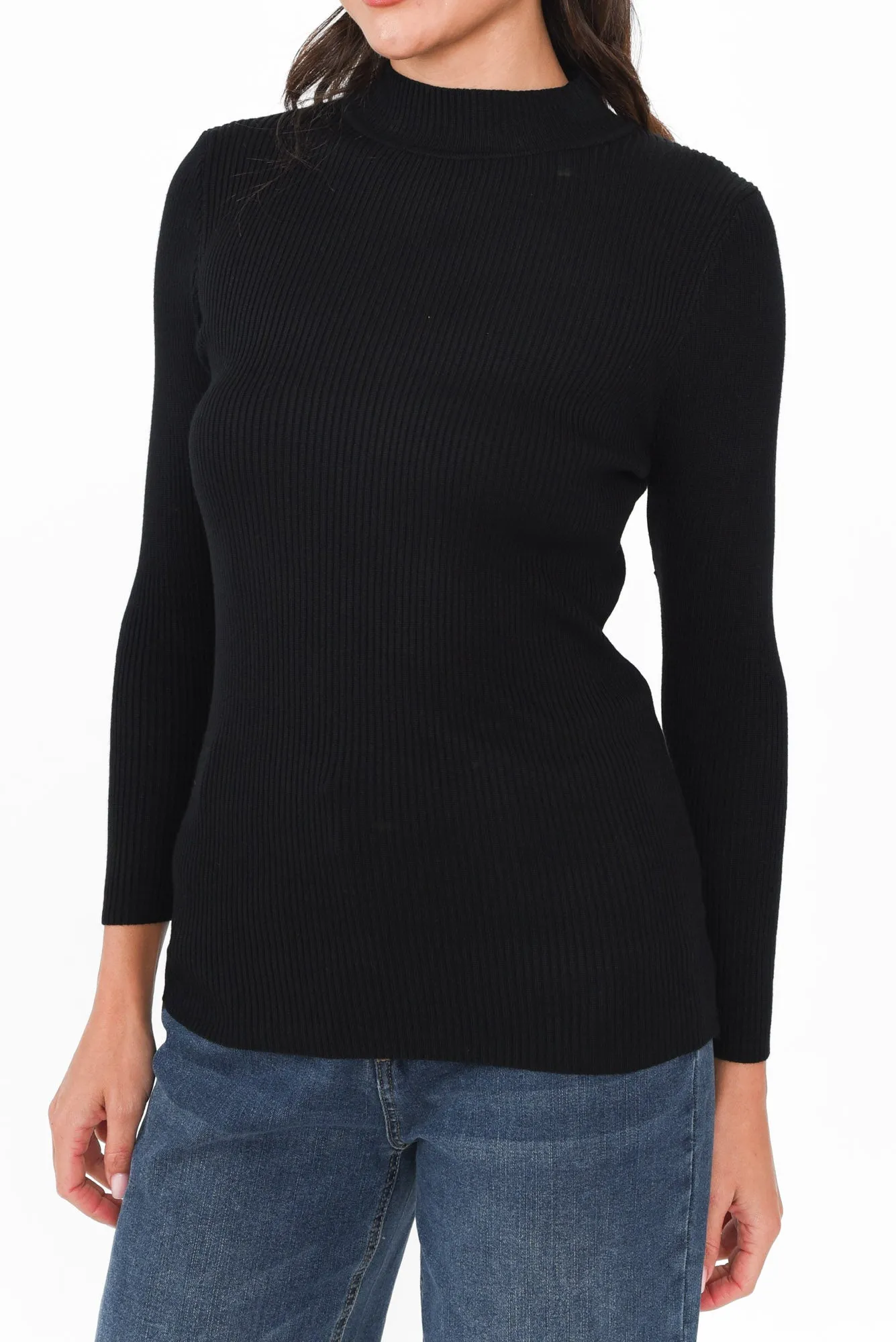 Laurina Black Cotton Blend Ribbed Top