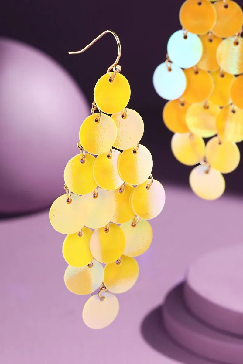 Layered Sequin Chandelier Earrings- Yellow