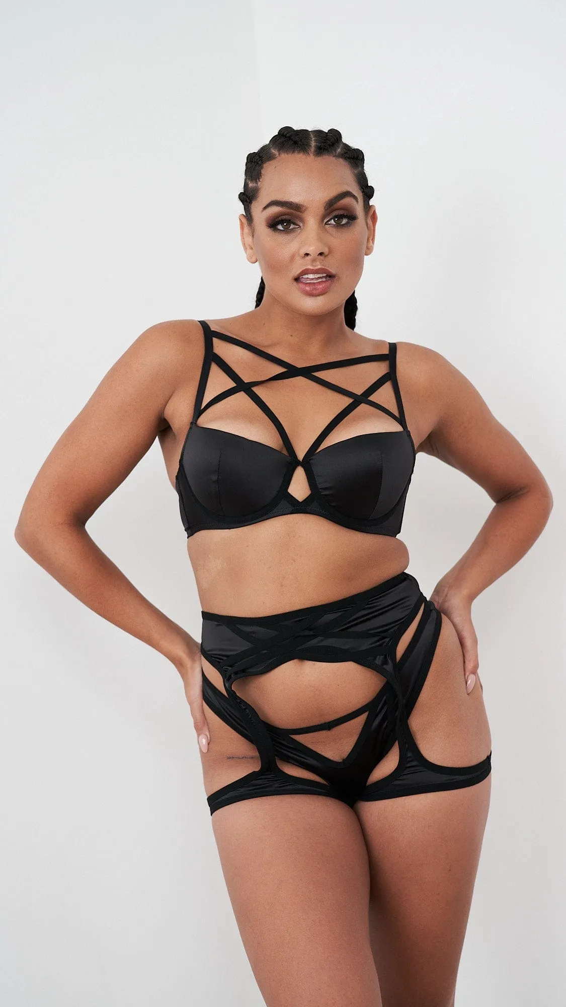 Letty Brief - Satin Strappy Cut Out Brief Black