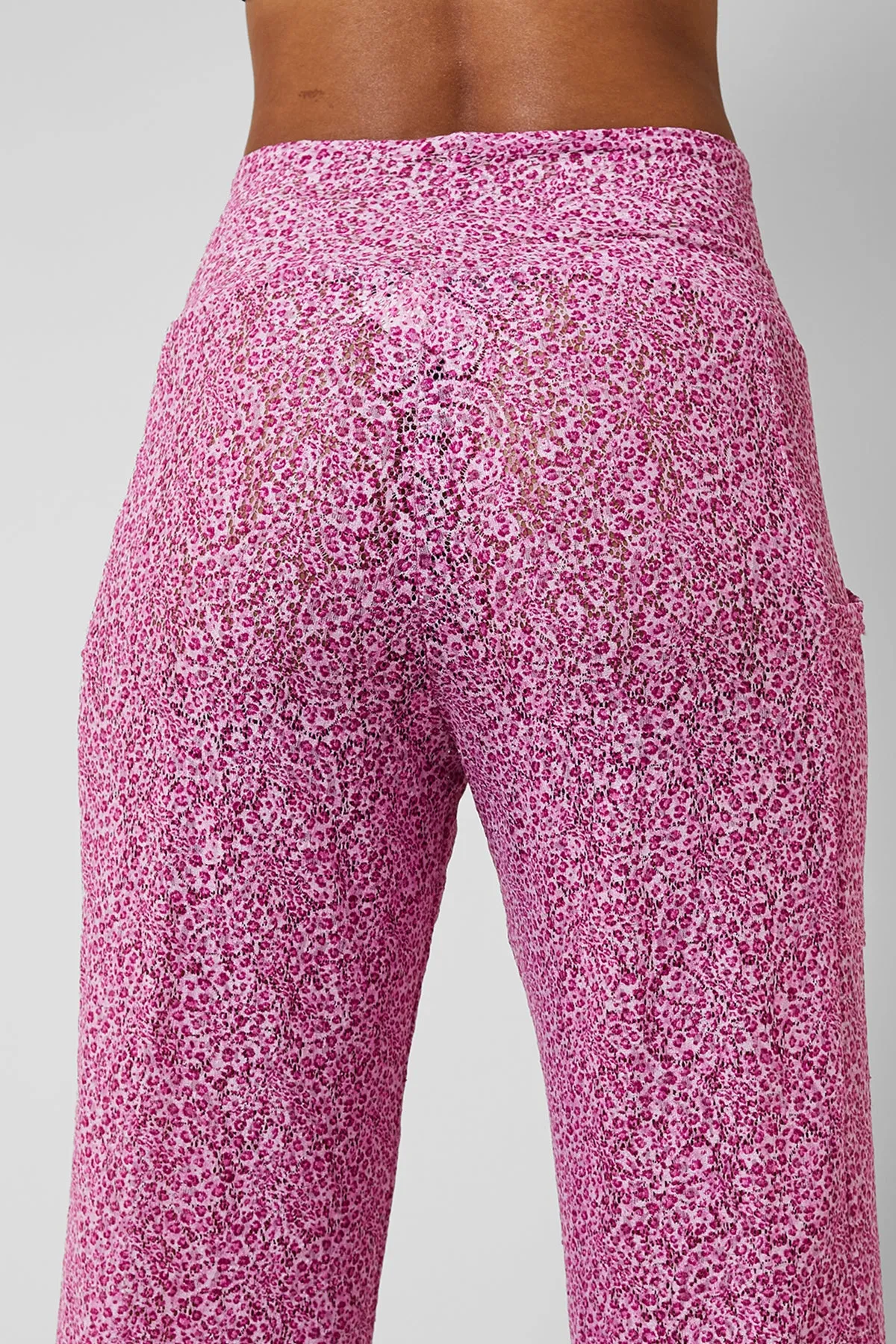 Lightweight Yoga Loose Side Pockets Pant Pink Flower