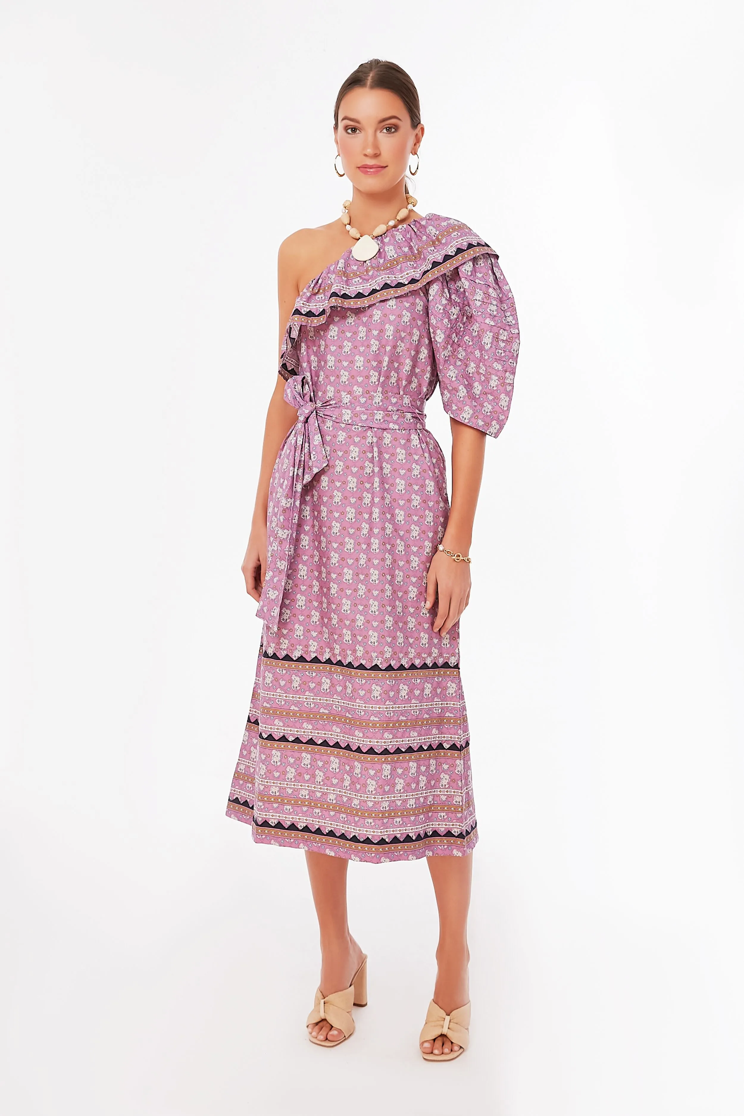 Lilac Perry Border One Shoulder Dress