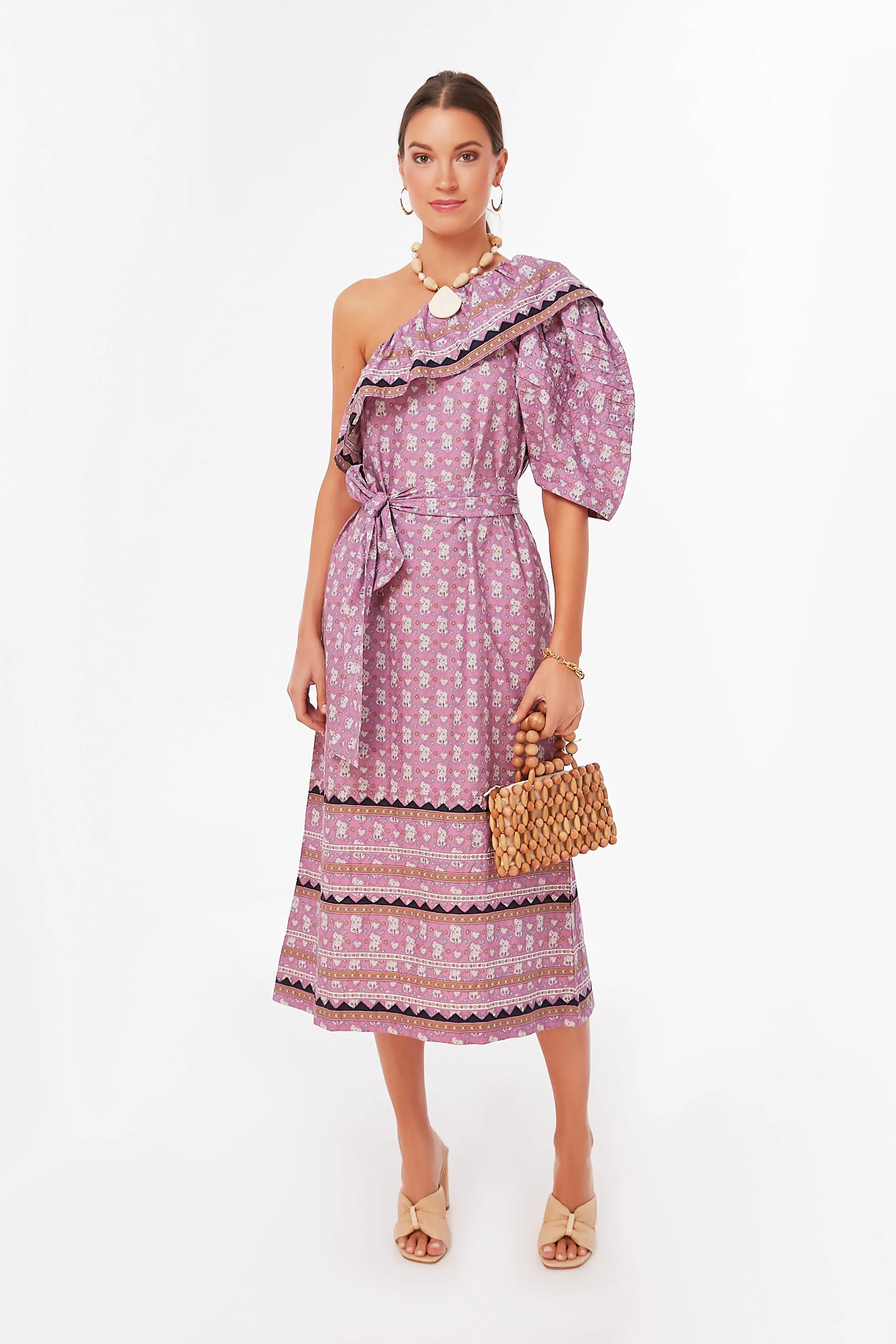 Lilac Perry Border One Shoulder Dress