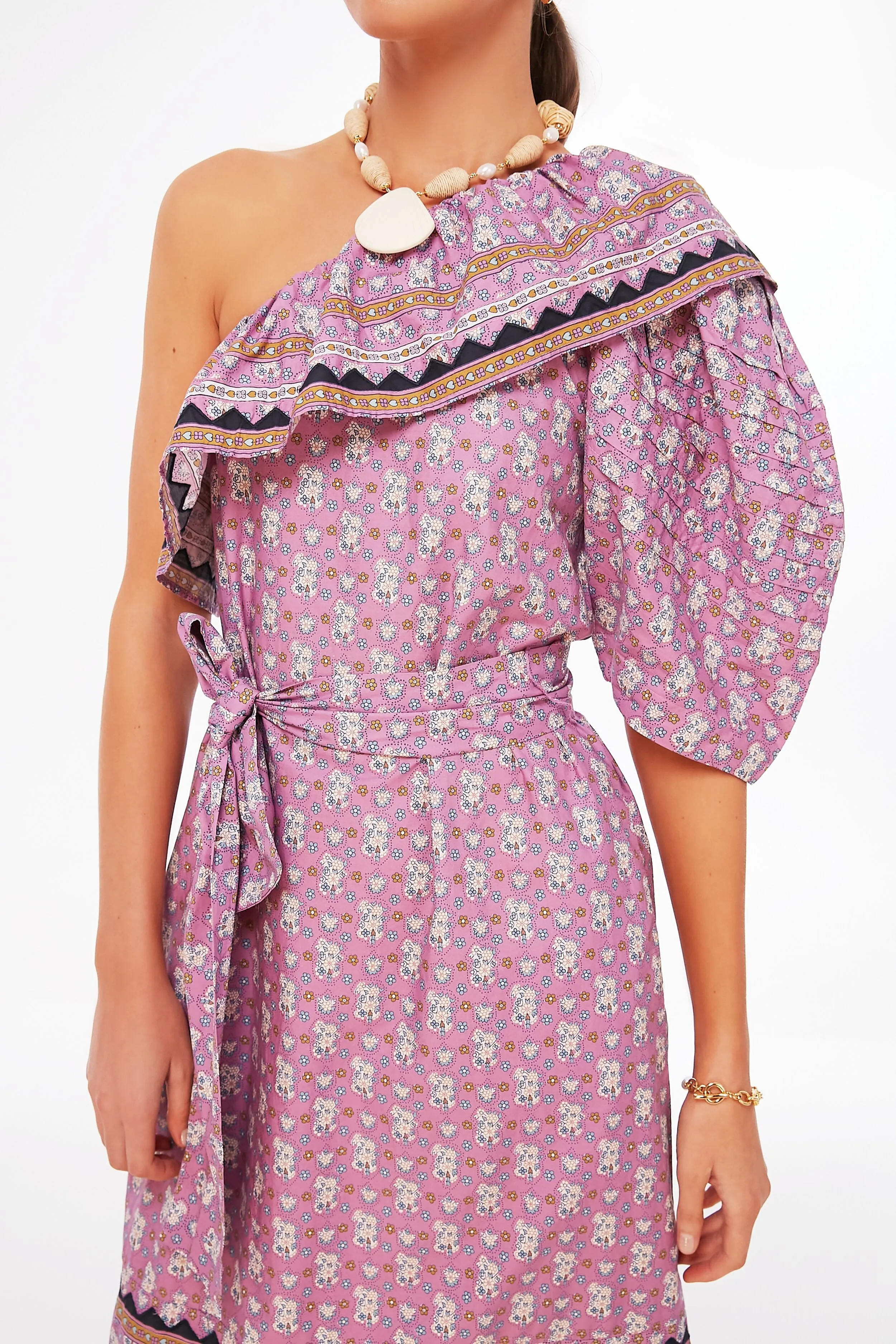 Lilac Perry Border One Shoulder Dress