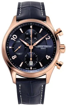 Limited Edition Frederique Constant Runabout RHS Chronograph Automatic Rose Gold Plated Steel Blue Leather  Date Mens Watch FC-392RMN5B4