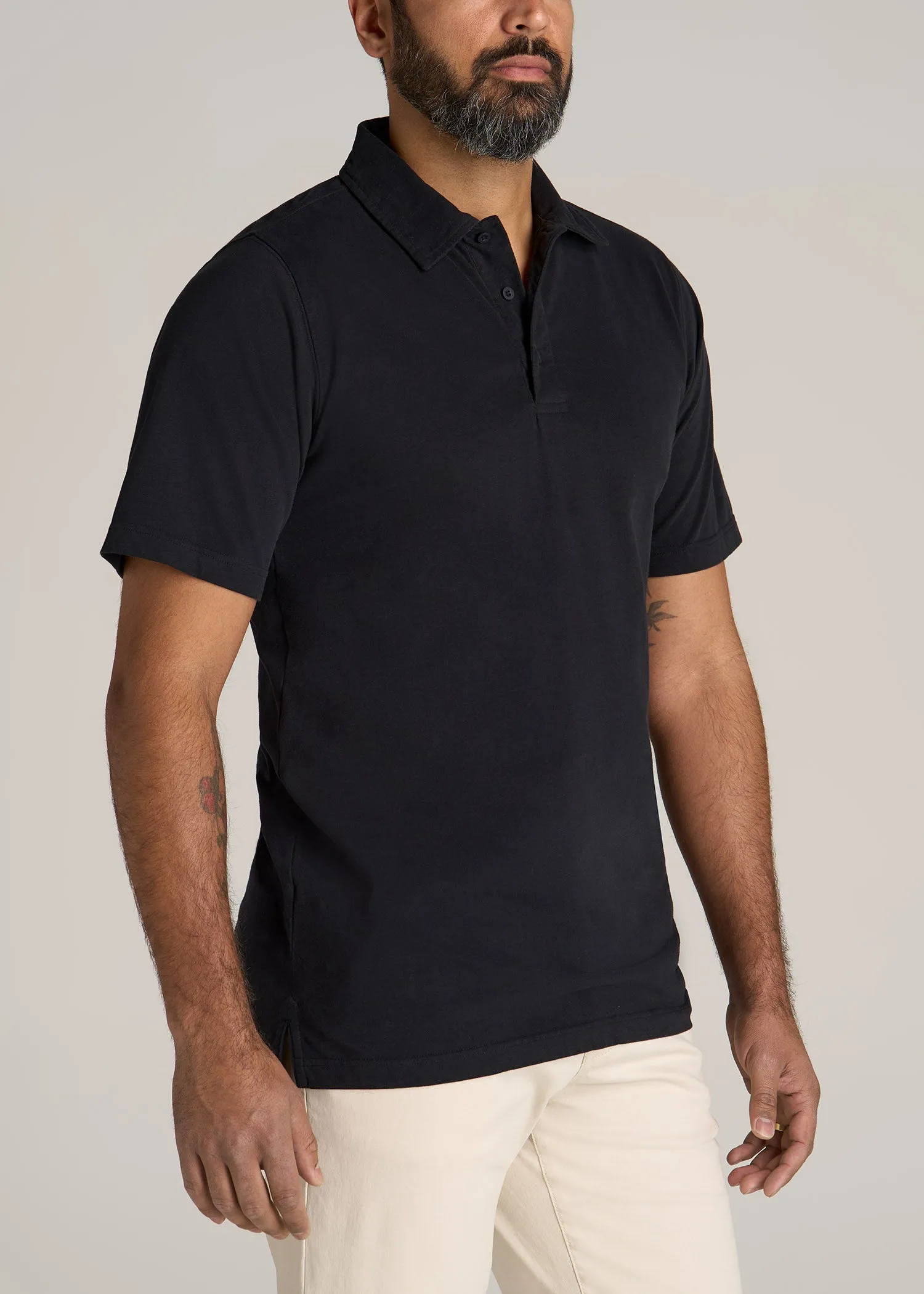 LJ&S Ultra Soft Short Sleeve Cotton Polo for Tall Men in Vintage Black