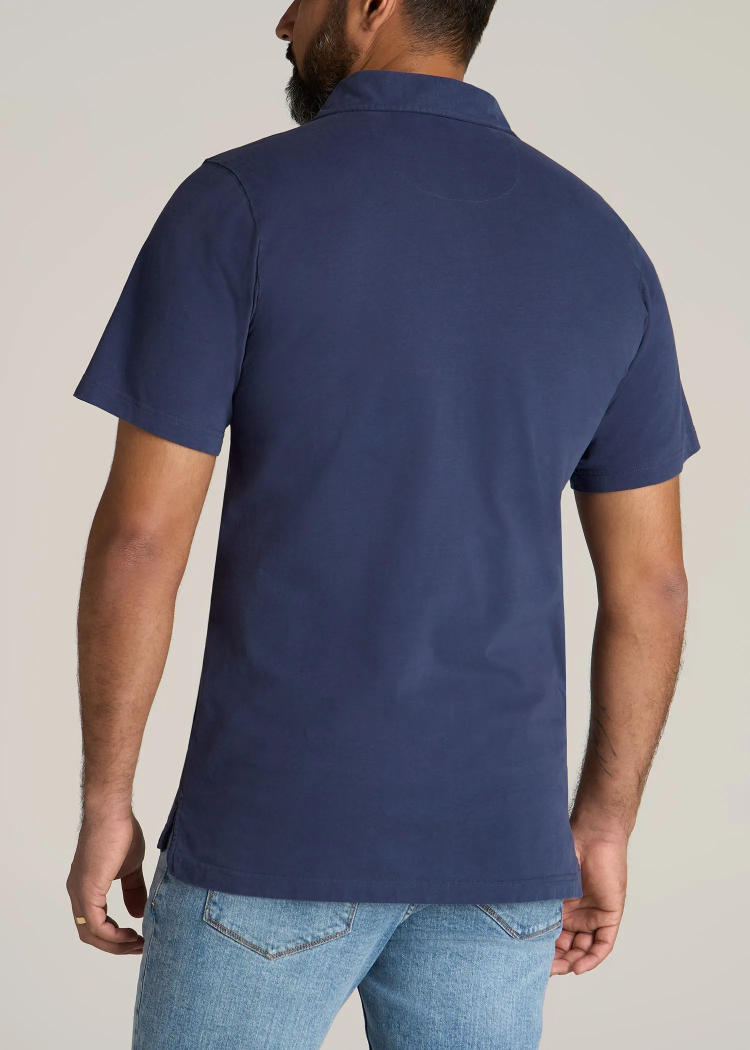 LJ&S Ultra Soft Short Sleeve Cotton Polo for Tall Men in Vintage Midnight Navy