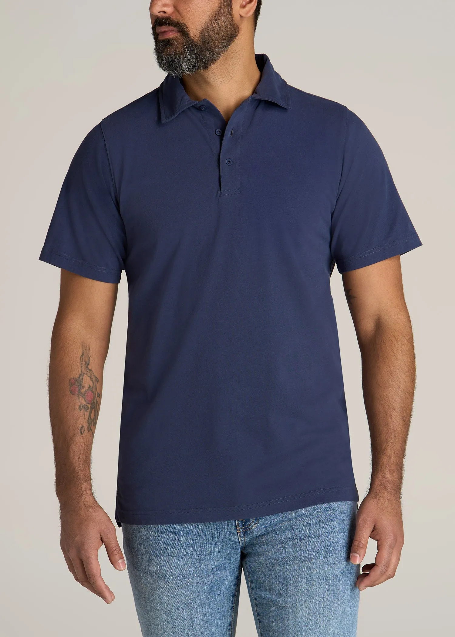 LJ&S Ultra Soft Short Sleeve Cotton Polo for Tall Men in Vintage Midnight Navy