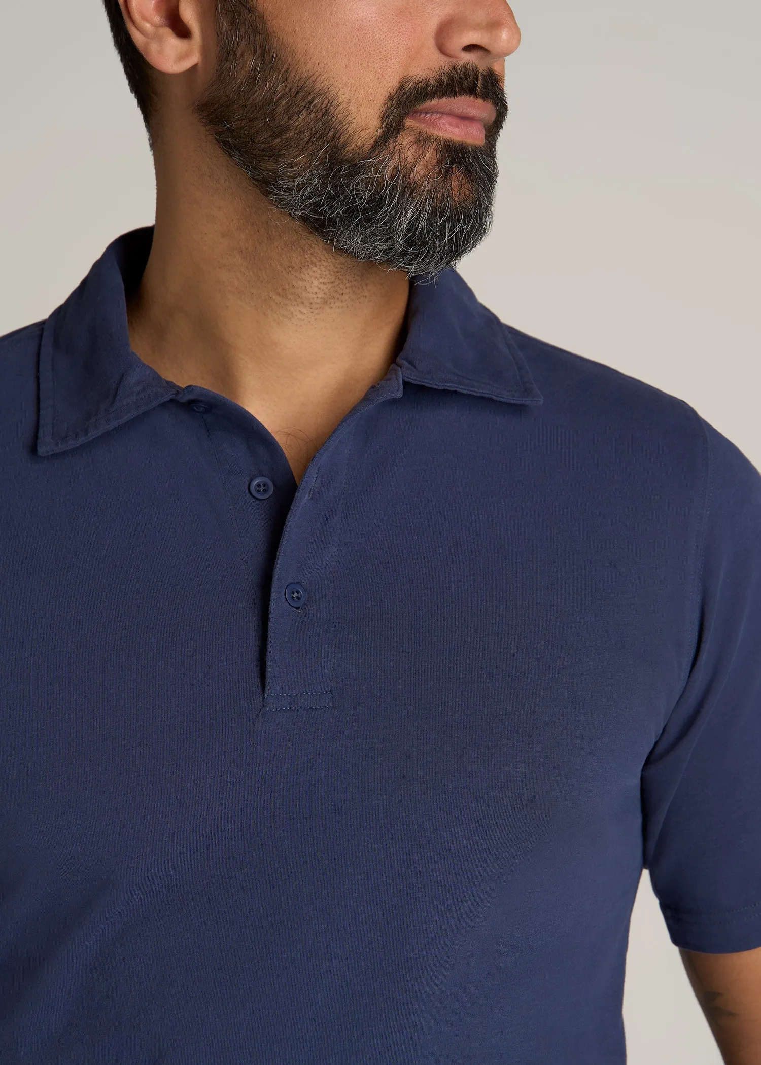 LJ&S Ultra Soft Short Sleeve Cotton Polo for Tall Men in Vintage Midnight Navy