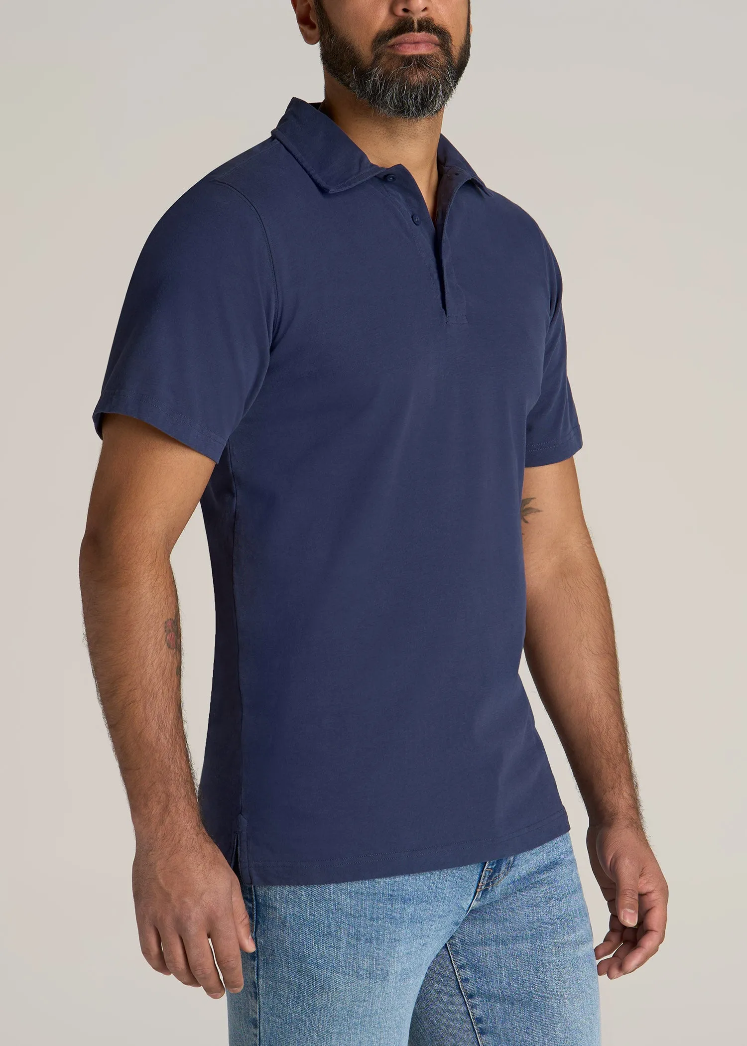 LJ&S Ultra Soft Short Sleeve Cotton Polo for Tall Men in Vintage Midnight Navy