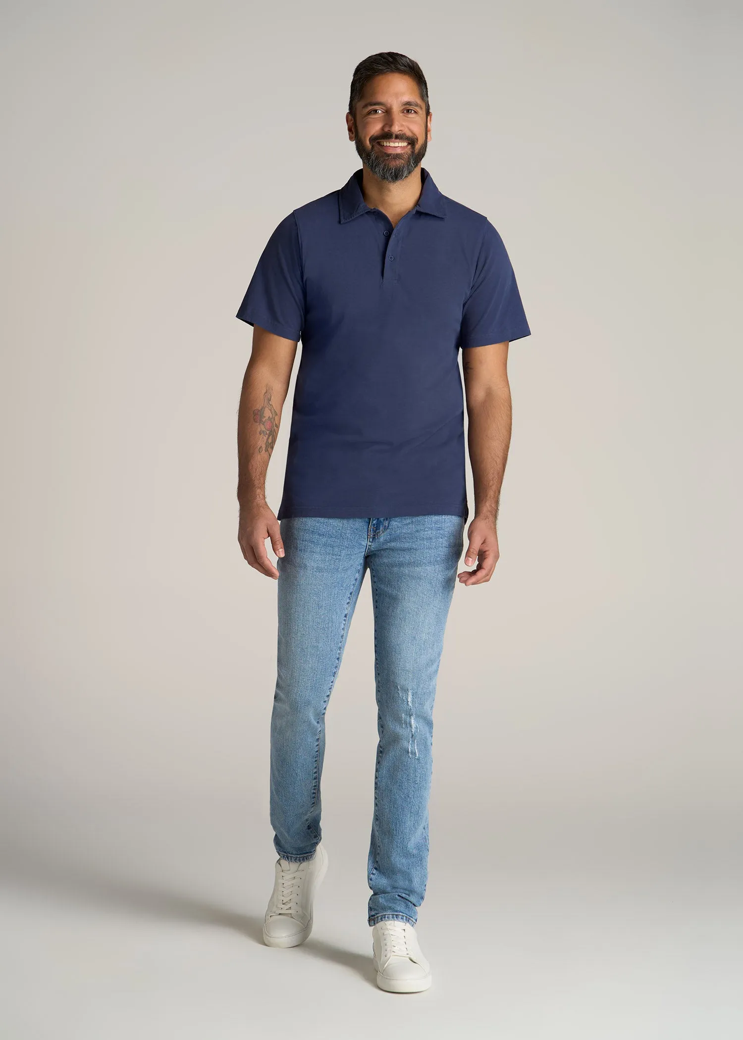 LJ&S Ultra Soft Short Sleeve Cotton Polo for Tall Men in Vintage Midnight Navy