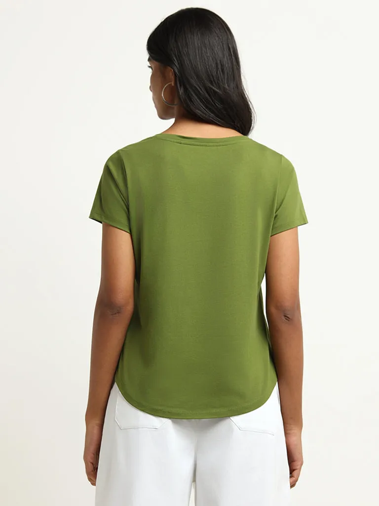 LOV Green Floral Print Cotton T-Shirt