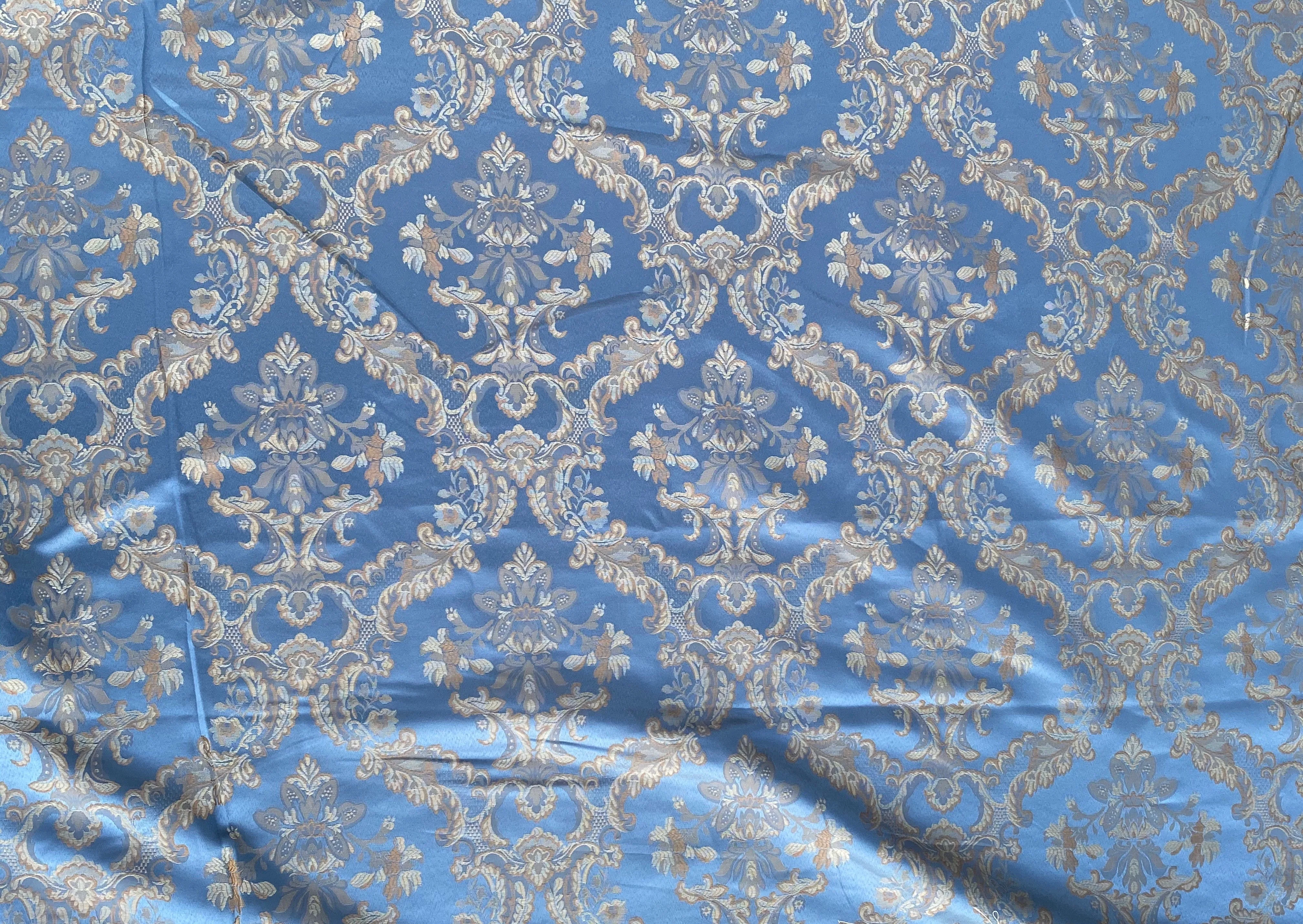 Lucas Satin Medallion Sky Blue Fabric