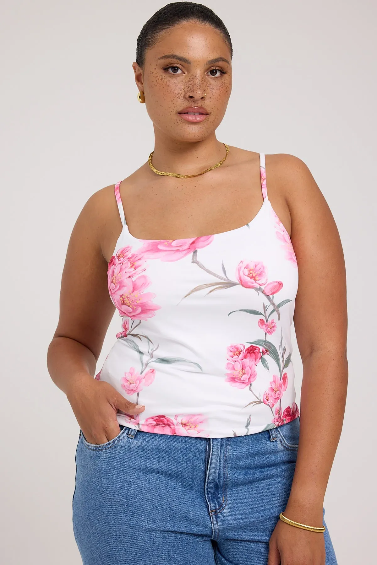 Luck & Trouble Peony Passion Cami Top White Print