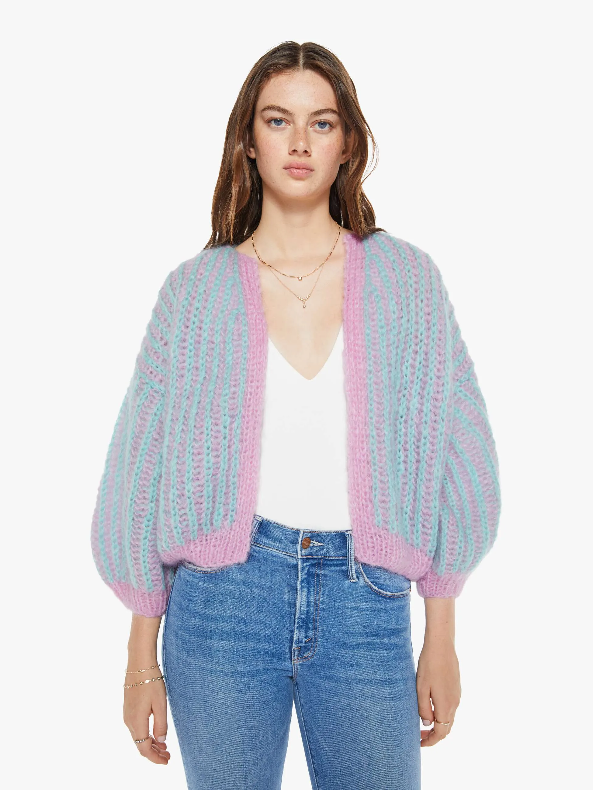 Maiami Mohair Brioche Bomber Cardigan - Rose-Mint