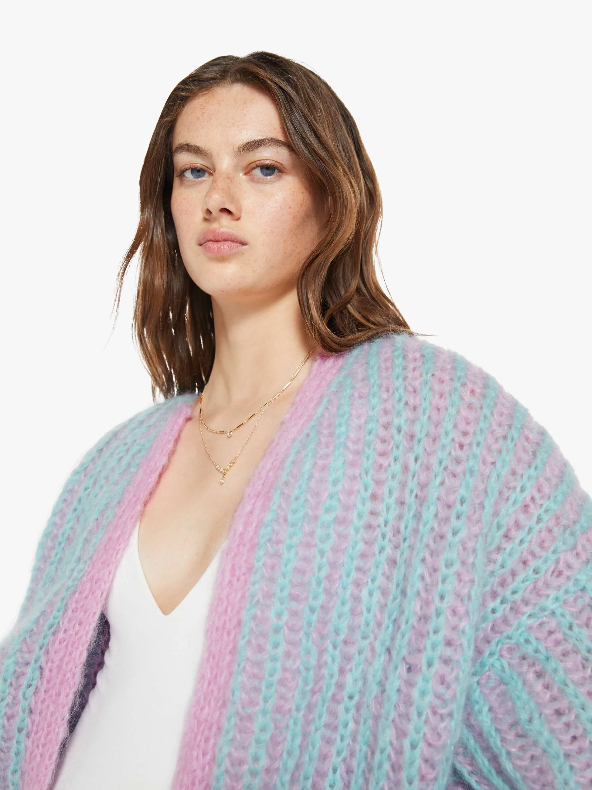 Maiami Mohair Brioche Bomber Cardigan - Rose-Mint