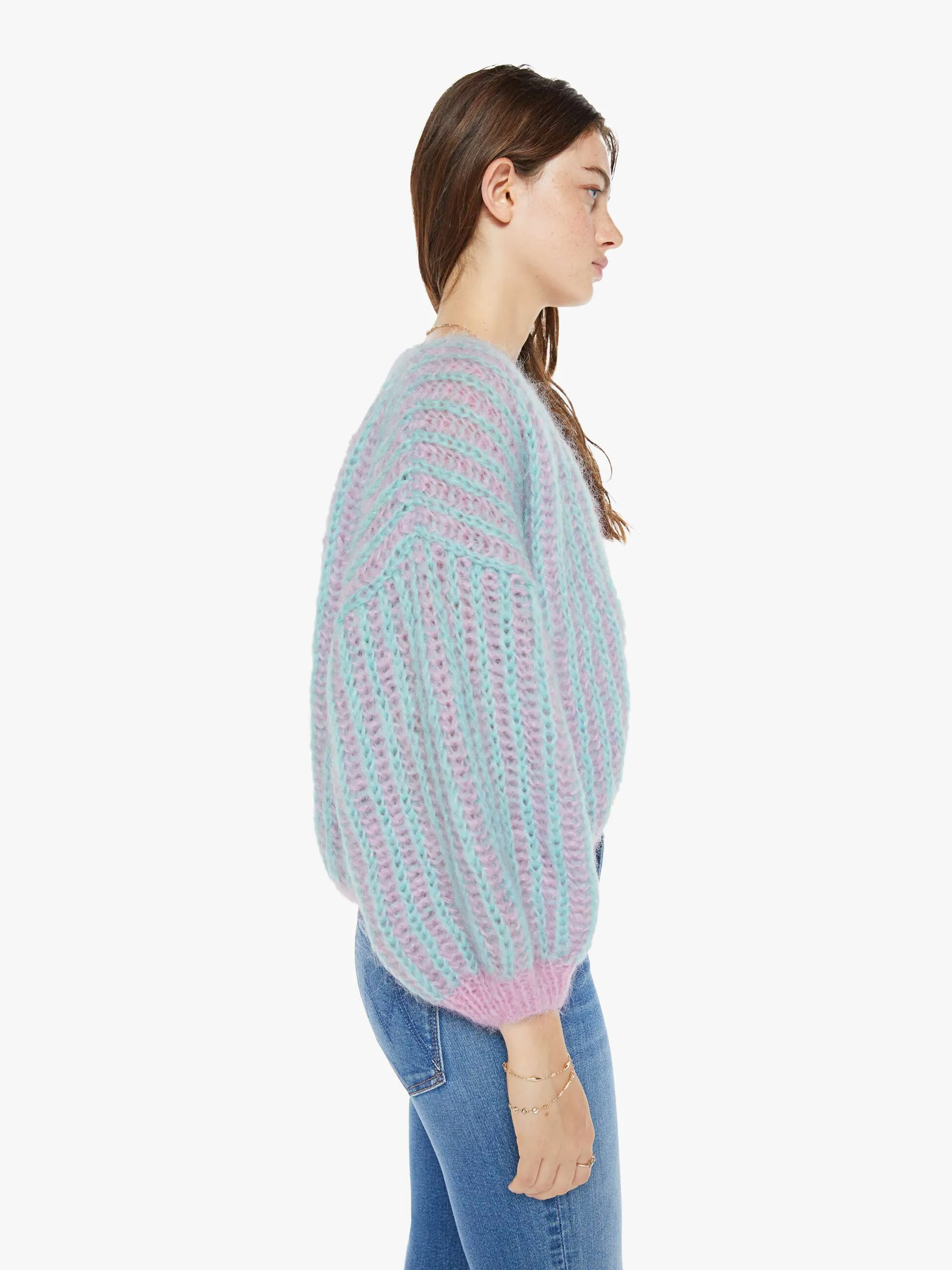 Maiami Mohair Brioche Bomber Cardigan - Rose-Mint