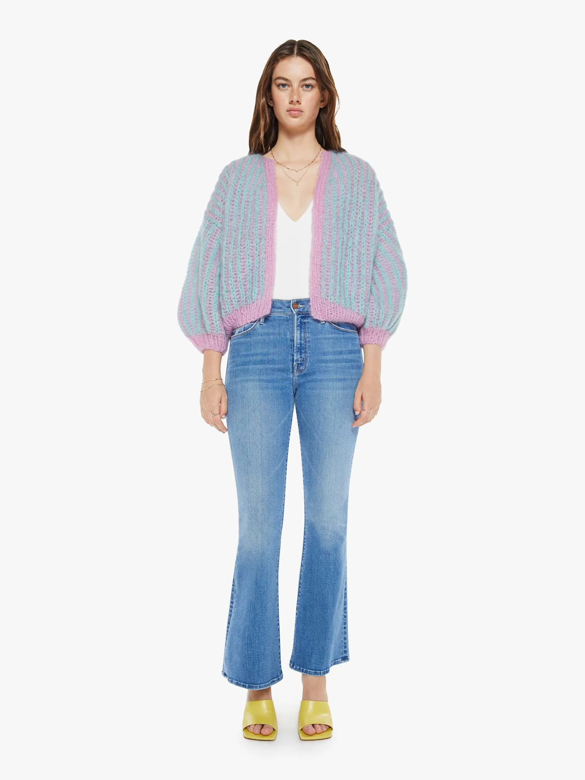 Maiami Mohair Brioche Bomber Cardigan - Rose-Mint