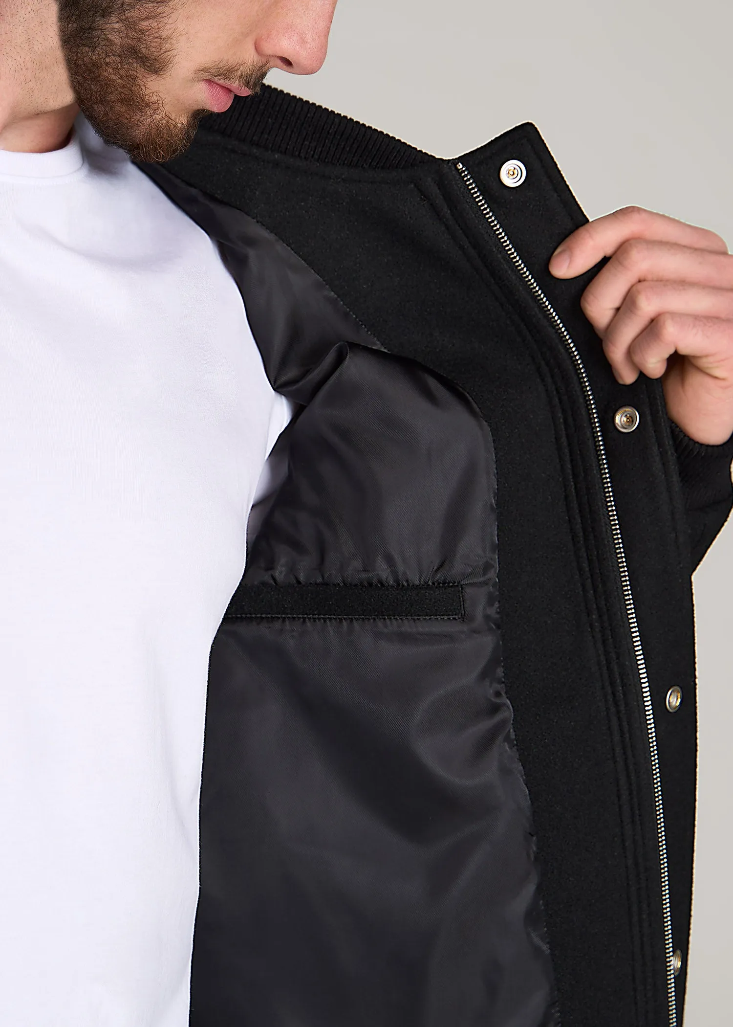 Melton Varsity Jacket for Tall Men in Black