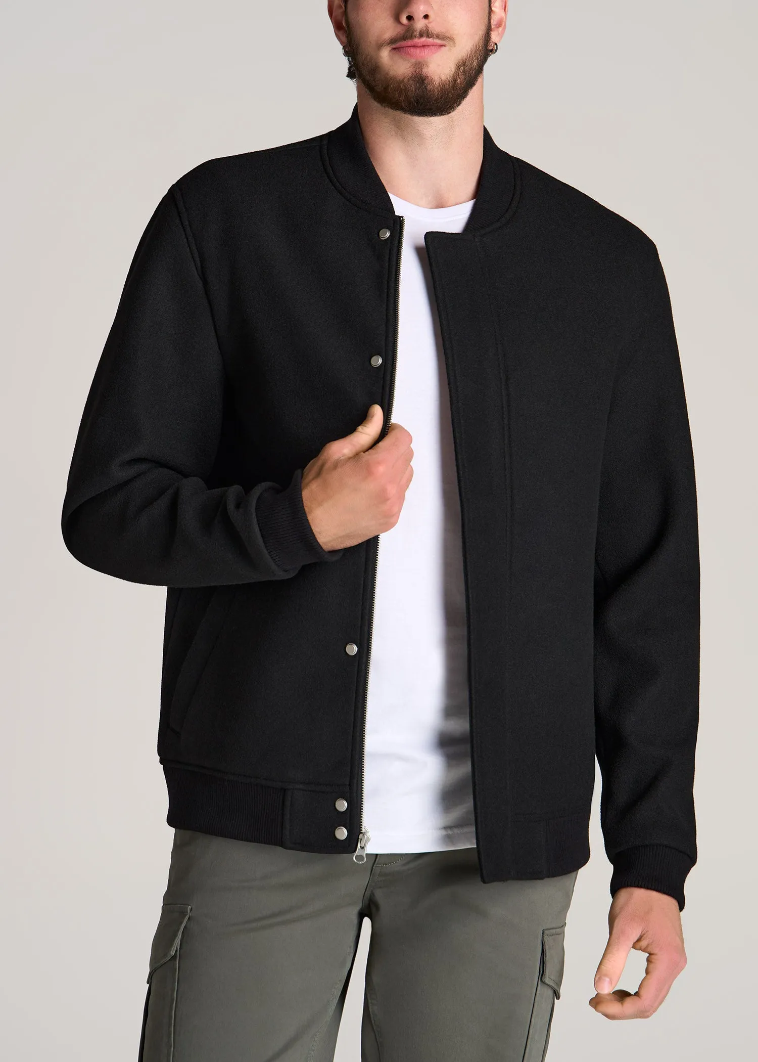 Melton Varsity Jacket for Tall Men in Black