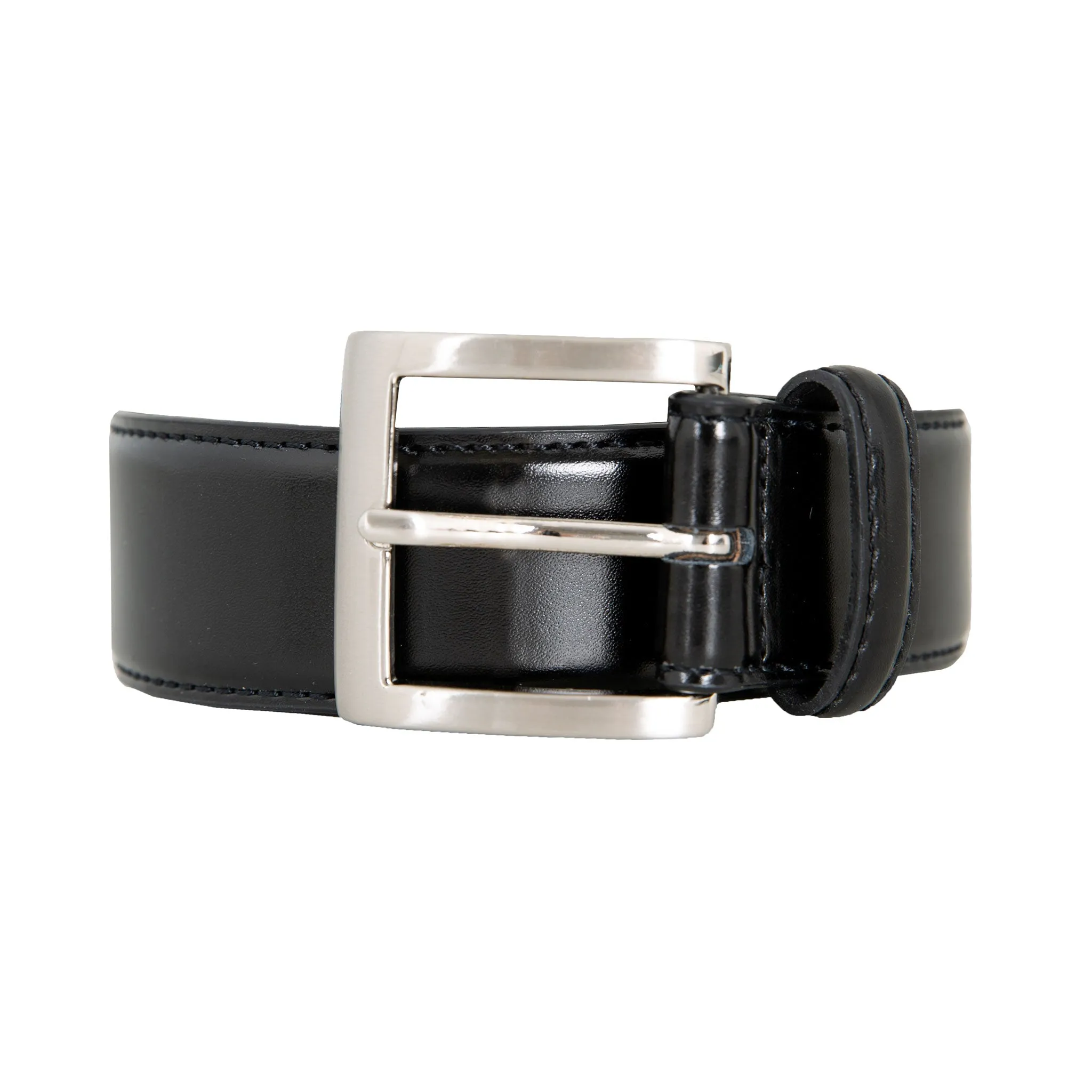 Men's Contrast-Lined Leather Belt with Satin Nickel Buckle