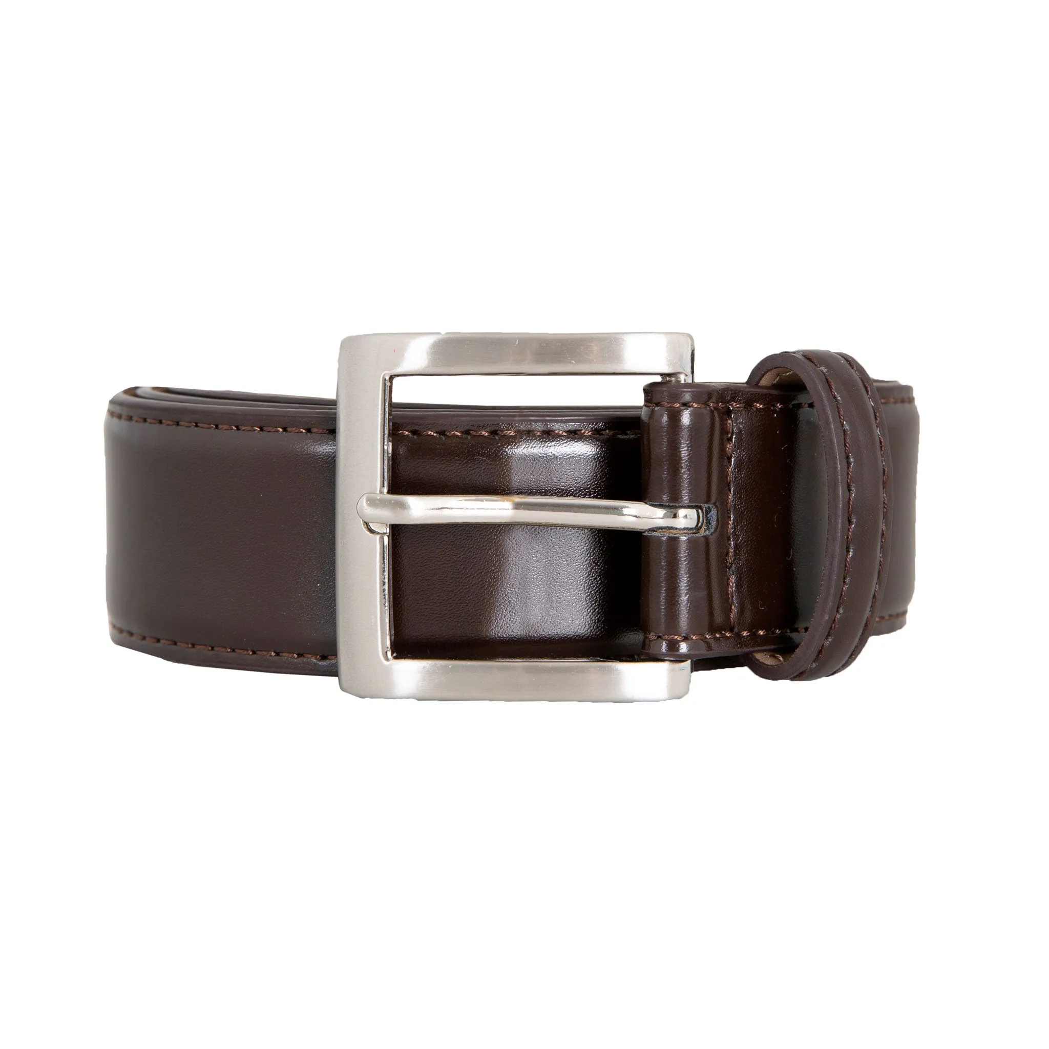 Men's Contrast-Lined Leather Belt with Satin Nickel Buckle