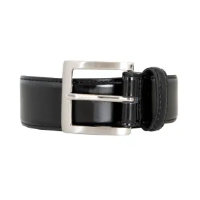 Men's Contrast-Lined Leather Belt with Satin Nickel Buckle