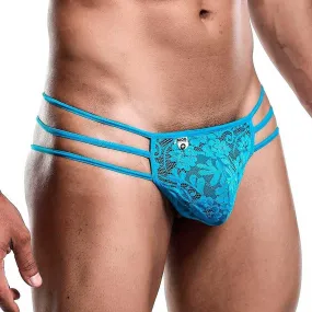 Mens Male Basics Lace G string Thong with Triple Straps Turquoise