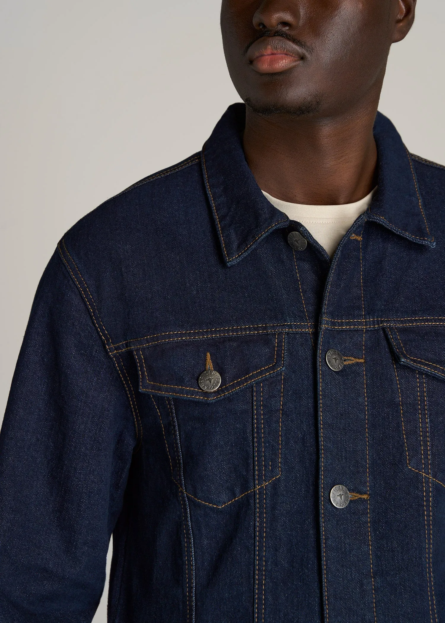 Men's Tall Denim Trucker Jacket in Raw Indigo