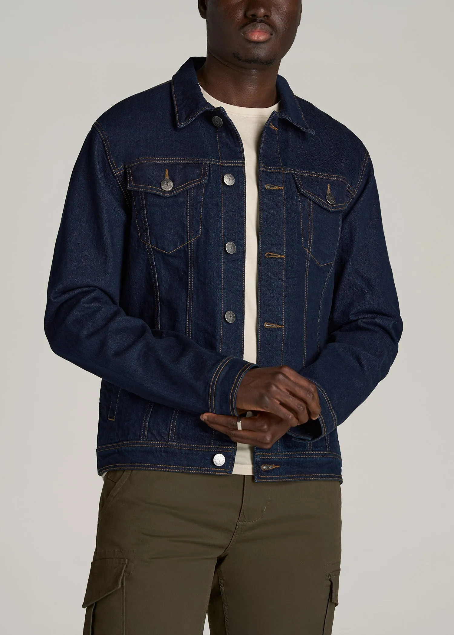 Men's Tall Denim Trucker Jacket in Raw Indigo