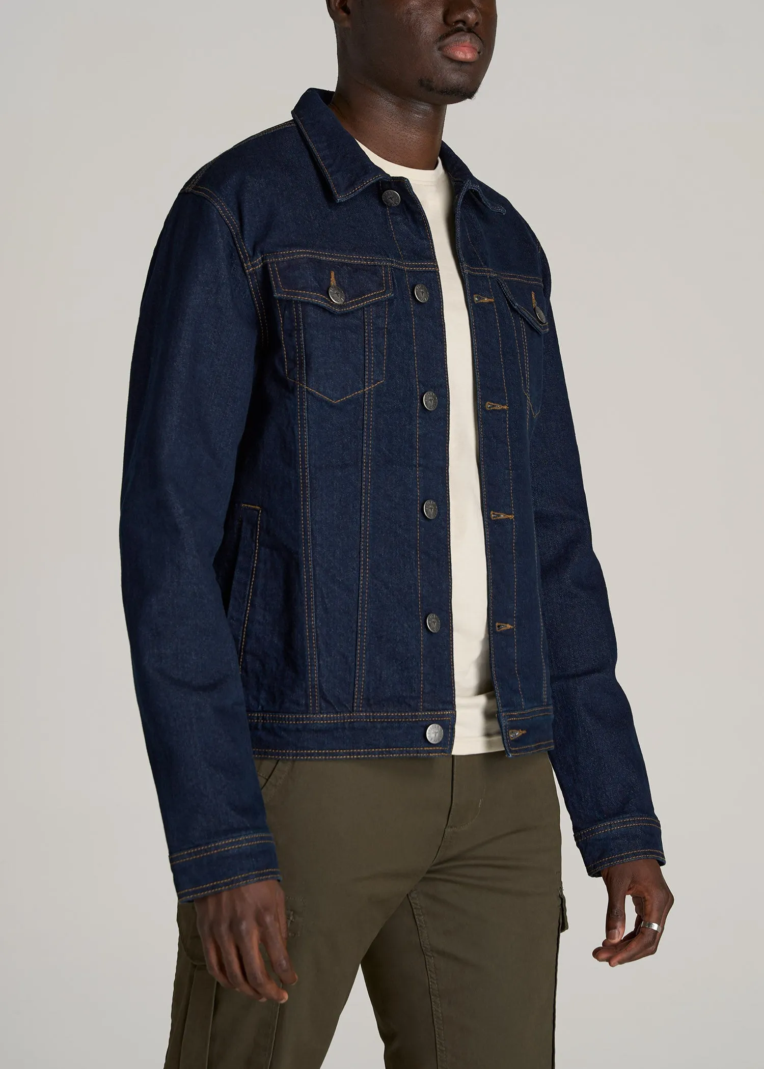 Men's Tall Denim Trucker Jacket in Raw Indigo