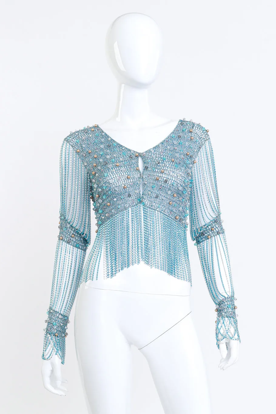 Metallic Crochet Knit Bead & Chain Crop Top