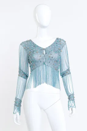 Metallic Crochet Knit Bead & Chain Crop Top