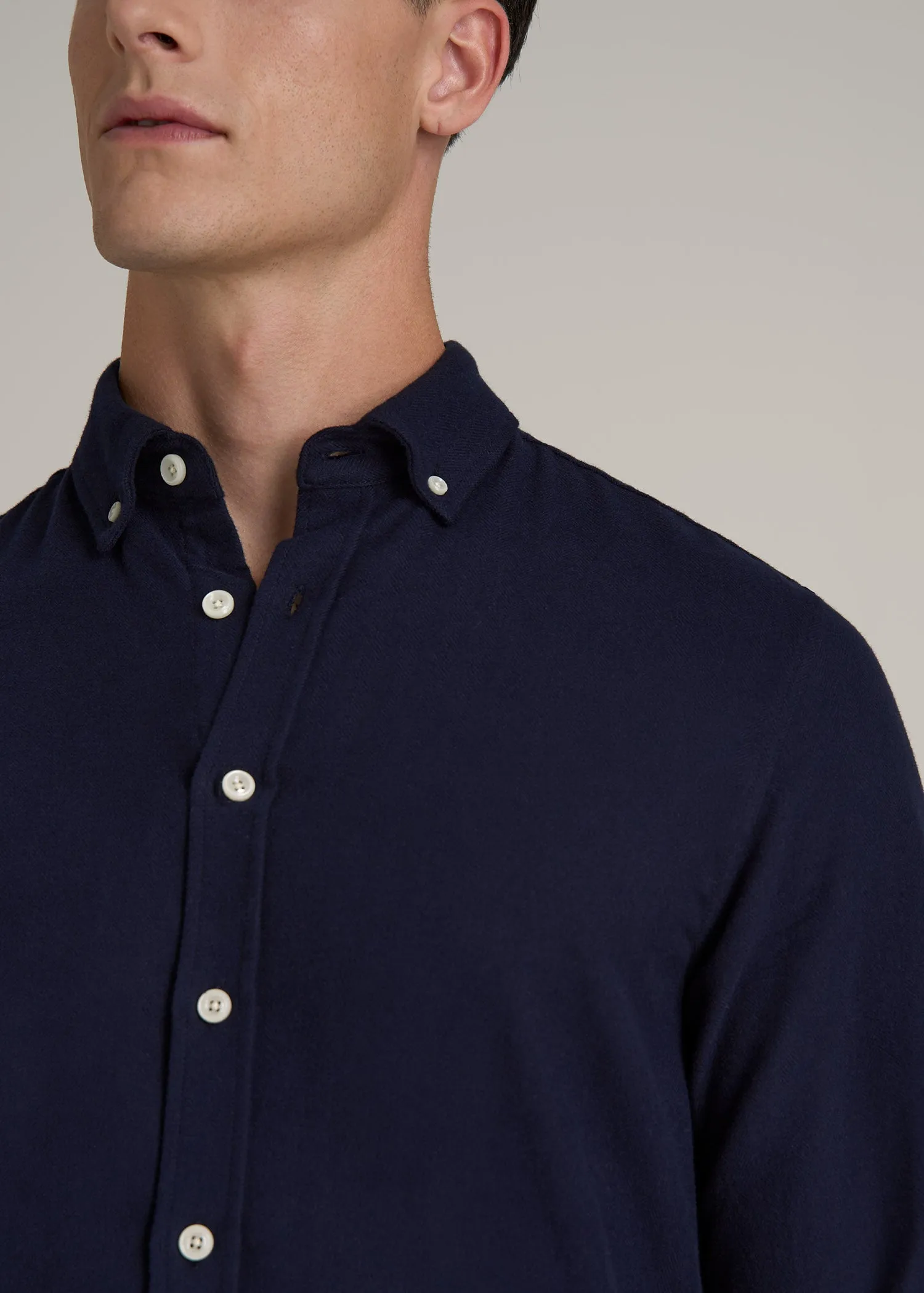 Midweight Brushed Flannel Button Shirt for Tall Men in Evening Blue