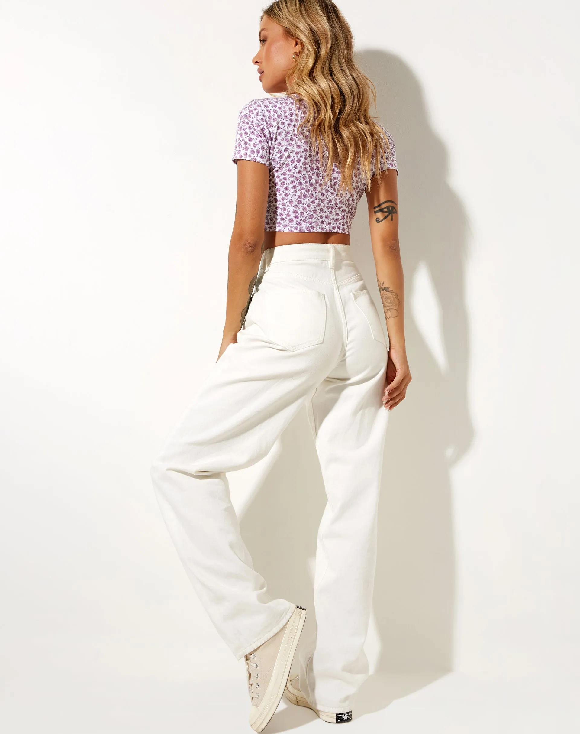 Mieye Crop Top in Ditsy Rose Lilac