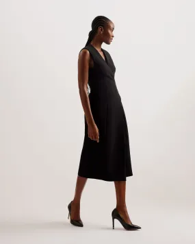 Molenaa Sleeveless Tailored Midi Wrap Dress Black